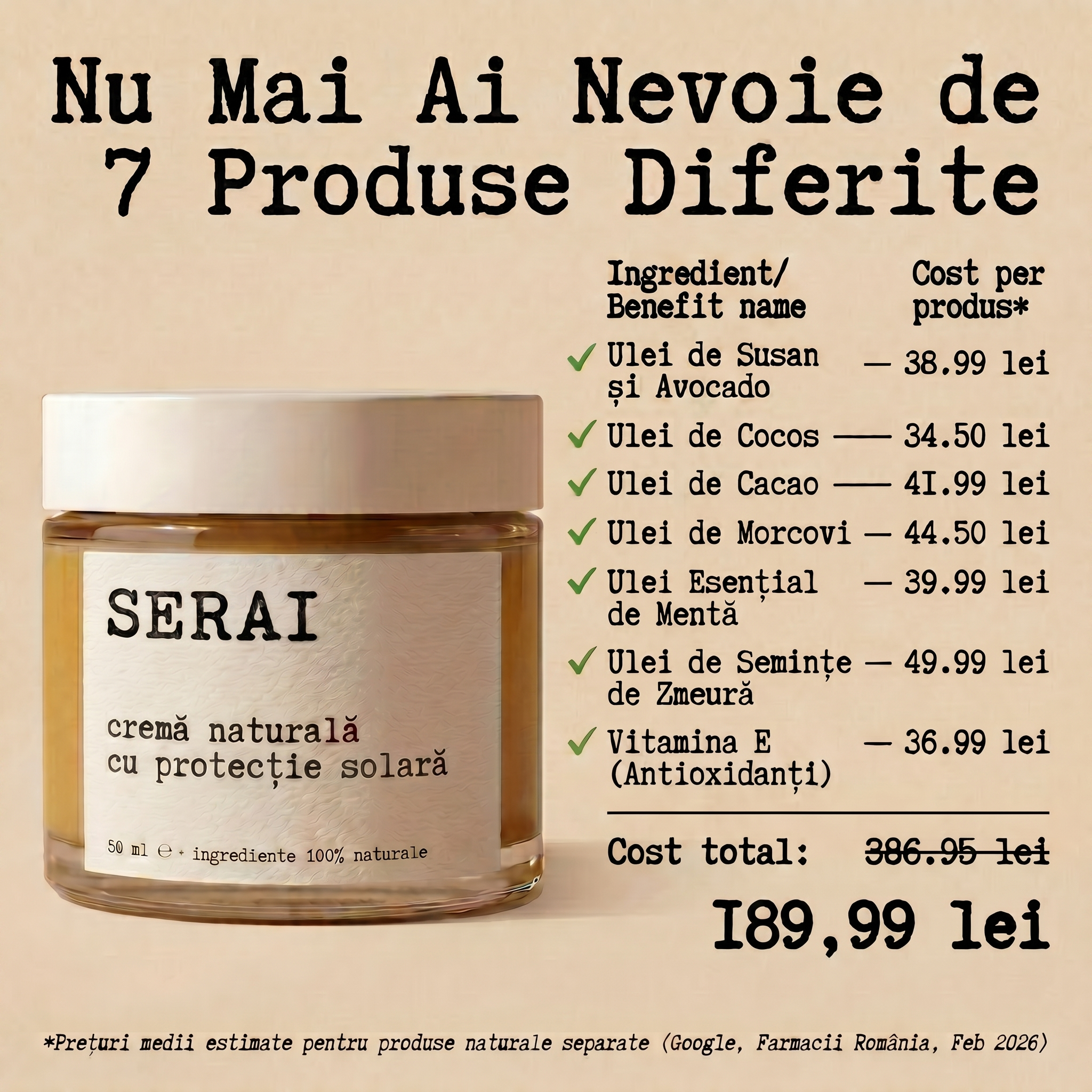 Cremă Naturală de Zi cu Protecție Solară